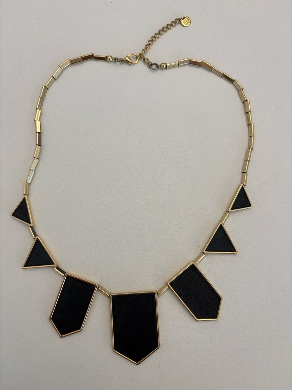 House of Harlow 1960 Black Leather and Gold Plated Station Necklace